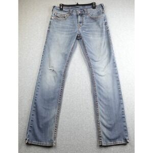 True Religion Ricky Relaxed Straight Jeans Mens 32x31 Light Wash Distressed